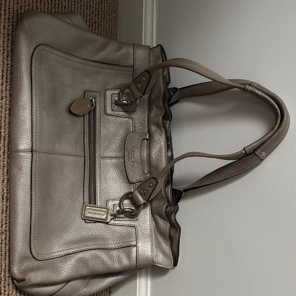 Coach Silver Leather Tote Bag